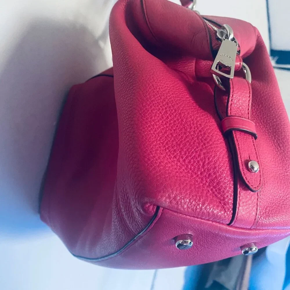 Coach Fuchsia Pink Pebbled Leather Lenox Tote Bag With Detachable Strap - Picture 13 of 16